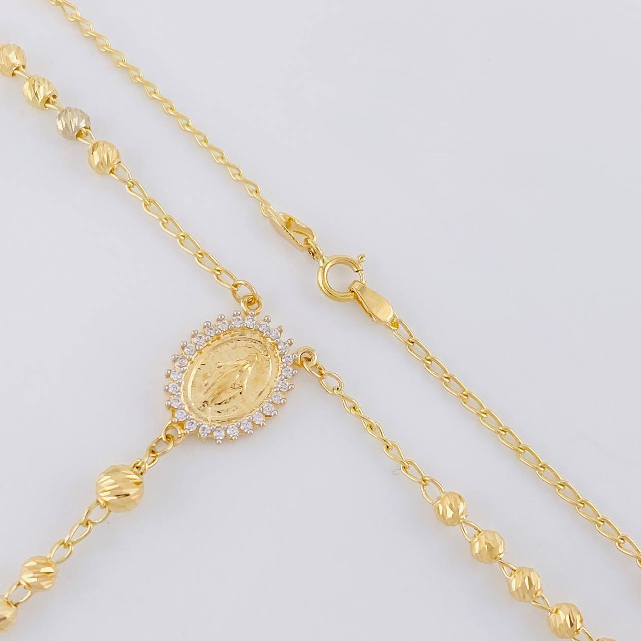 Rosario Virgen Milagrosa Cruz Diamantado 9.2g / 20 in / 3.4mm Oro Amarillo 18K