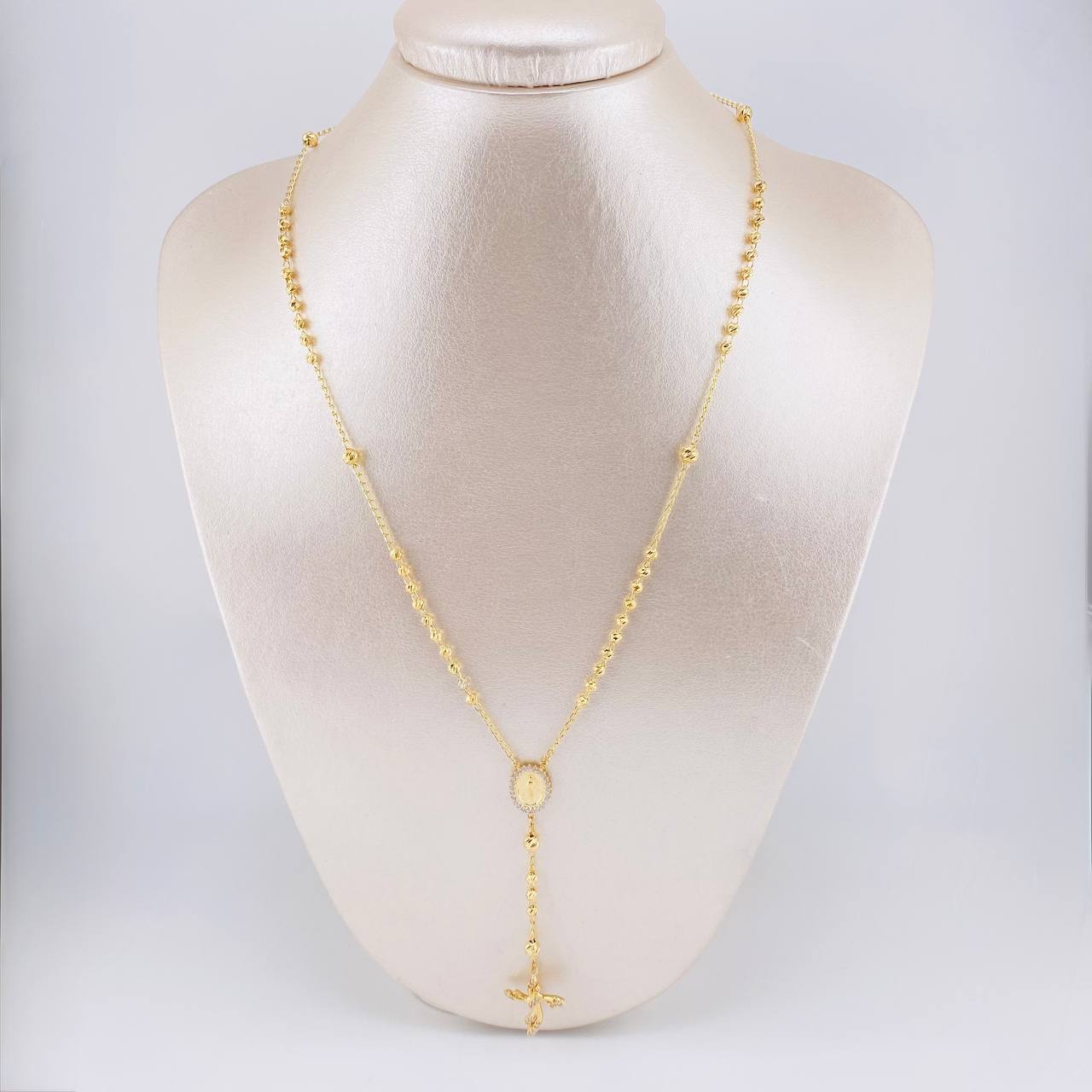Rosario Virgen Milagrosa Cruz Diamantado 9.2g / 20 in / 3.4mm Oro Amarillo 18K