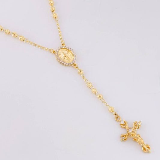 Rosary Miraculous Virgin Cross Christ Diamond Cut 8.95g / 20 in / 3.4mm Yellow Gold 18K