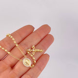 Rosario Virgen Milagrosa Cruz Cristo Diamantado 8.95g / 20 in / 3.4mm Oro Amarillo 18K