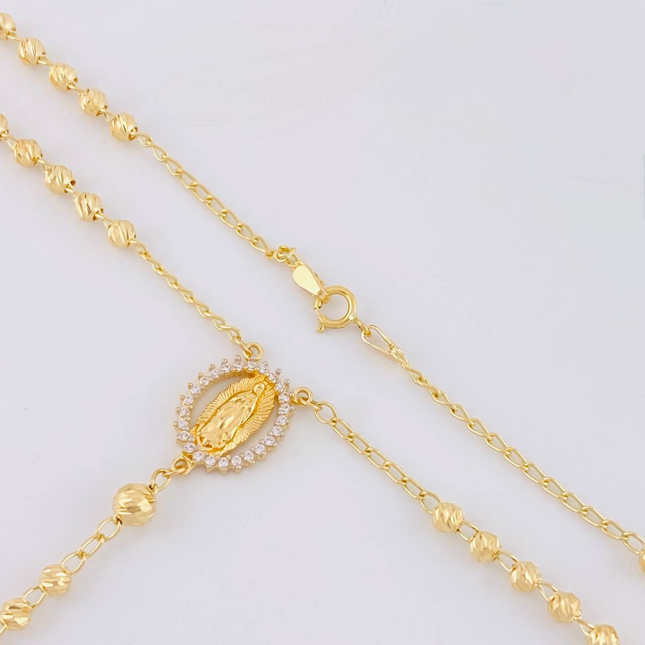 Rosario Virgen Guadalupe Cruz Cristo Diamantado 8.6g / 20 in / 3.4mm Oro Amarillo 18K