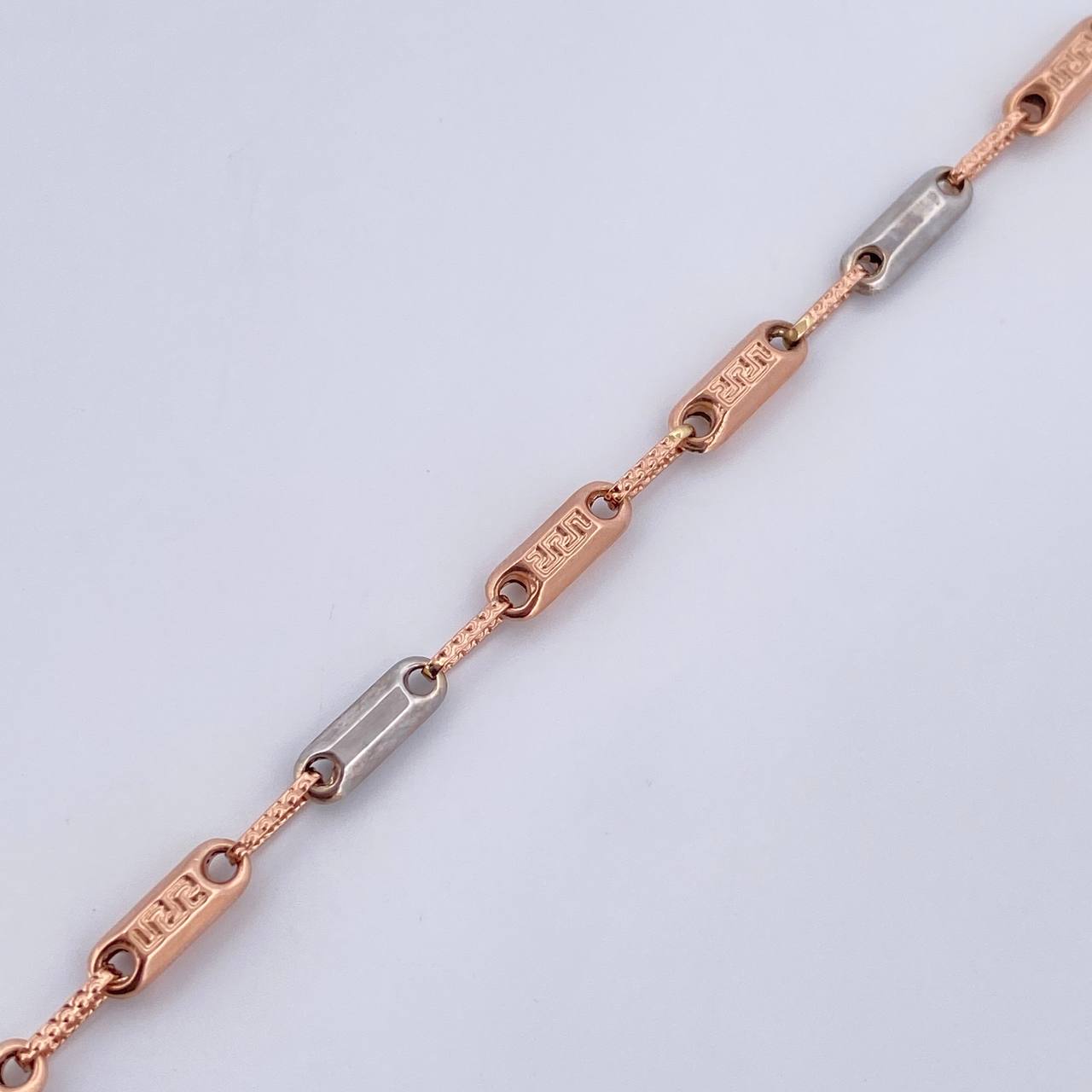 Pulso Rustico Tribal 3.85gr / 21cm / 3.2mm Dos Oros Blanco Rosa 18K $