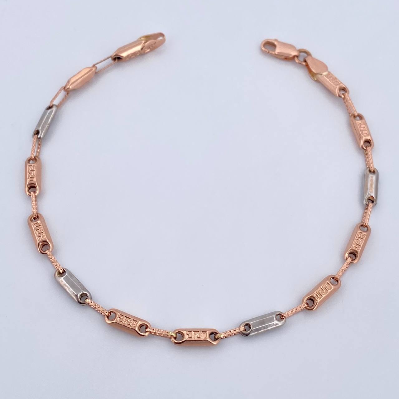 Pulso Rustico Tribal 3.85gr / 21cm / 3.2mm Dos Oros Blanco Rosa 18K $