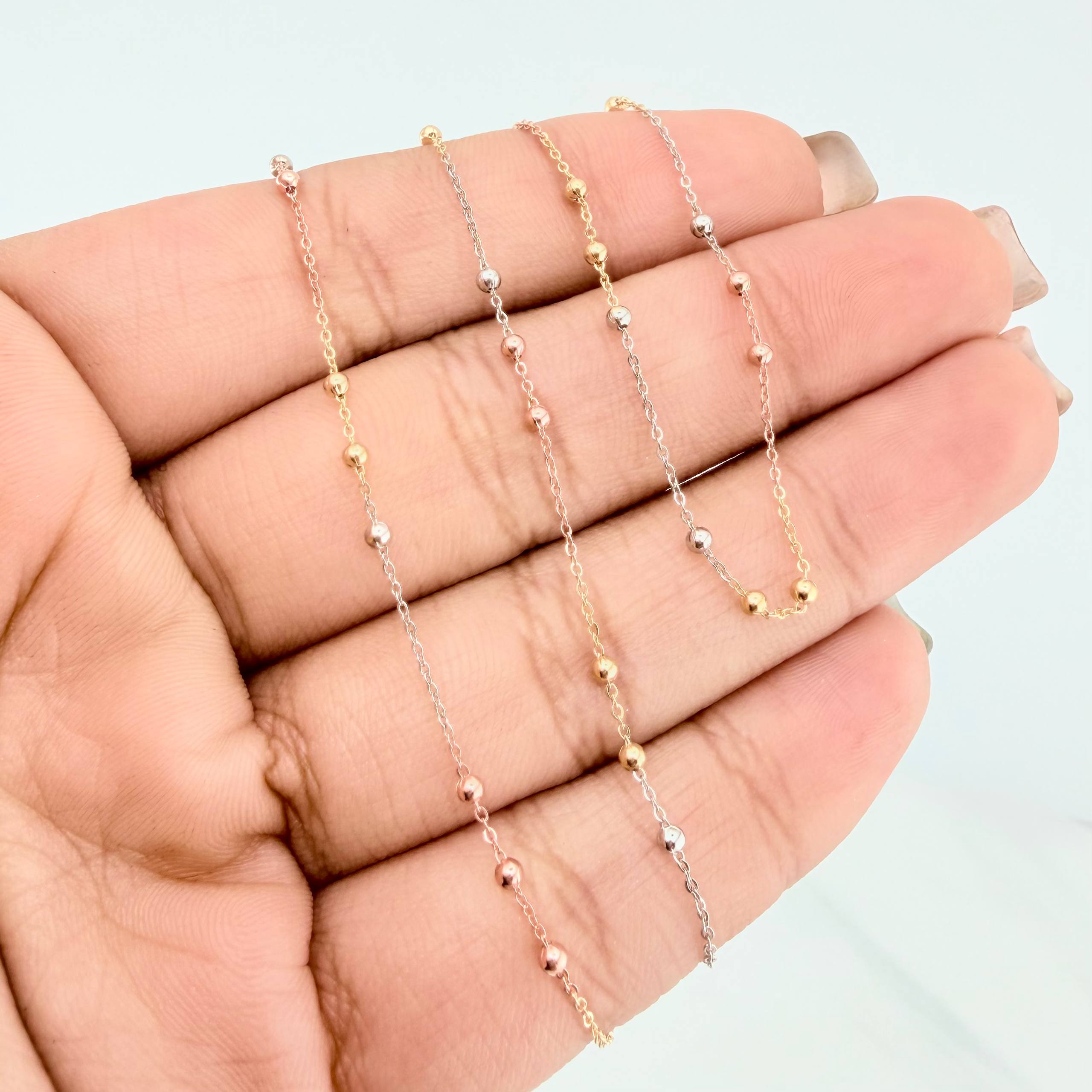 Classic Link Chain Beads 1.5 g / 15 3/4 in / 1.7 mm Three Golds 18K