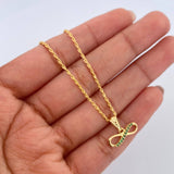Set Cadena Lazo 0.9gr / 45.1cm / 1mm + Dije Infinito 0.65gr / 1cm Circones Verdes Oro Amarillo 18K (Oferta) $