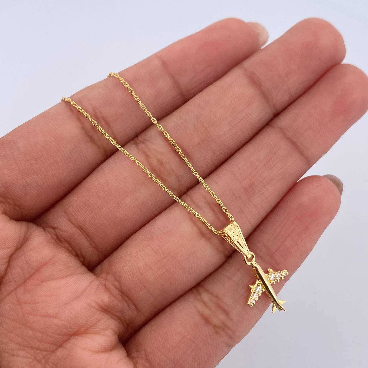 Singapore Chain Set 1.05 / 45cm / 0.7mm + Pendant Pendant 0.6gr / 1.9cm White Zircons Yellow Gold 18K (Offer) $