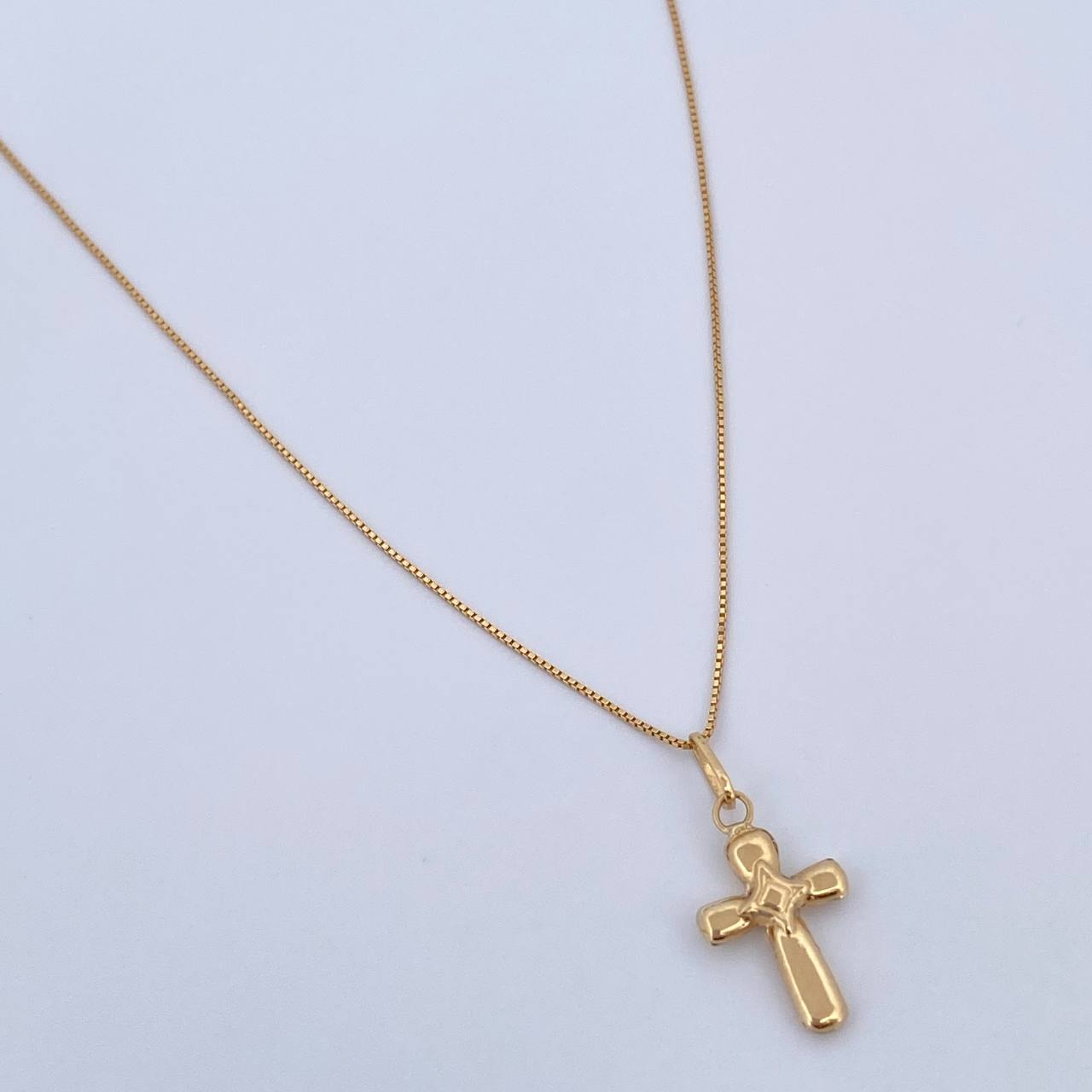 Set Venetian Chain 1.05 / 45cm / 0.5mm + Pendant Cross Rhombus 0.4gr / 1.8cm Stamped Yellow Gold 18K (Offer) $