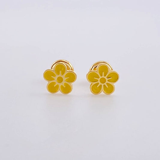 Stud Earrings Colombian Flower 0.65g / in / 7mm Yellow Gold 18K
