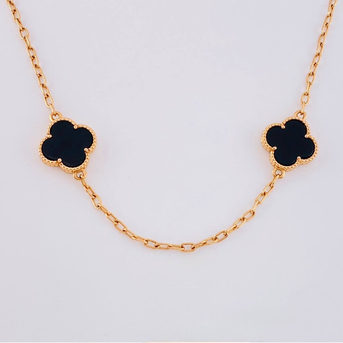 Paperclip Chain Clover Onyx 21.55g / 28 in / 2.15mm Rose Gold 18K