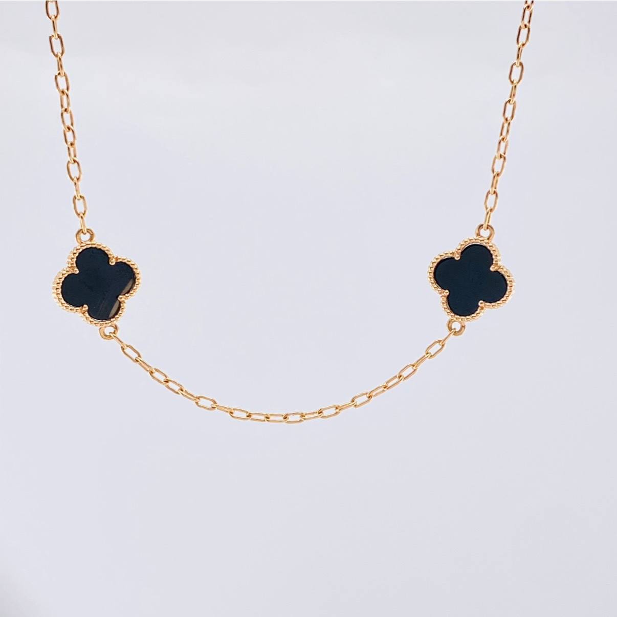 Paperclip Chain Clover Onyx 21.55g / 28 in / 2.15mm Rose Gold 18K