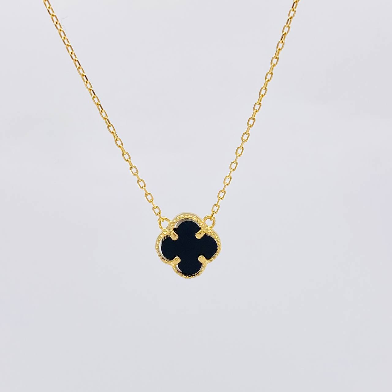 Classic Link Chain Clover Onyx 2.3g / 18 in / 1mm Yellow Gold 18K