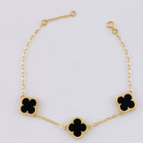 Paperclip Bracelet Clover Onyx 6.1g / 8 1/4 in / 1.8mm Yellow Gold 18K