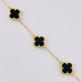 Paperclip Bracelet Clover Onyx 5.55g / 7 3/4 in / 1.8mm Yellow Gold 18K