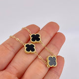 Paperclip Bracelet Clover Onyx 6.1g / 8 1/4 in / 1.8mm Yellow Gold 18K