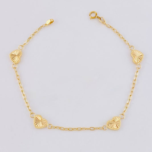 Pulso Cajón Corazón Diamantado 2.05g / 7 in / 1.6mm Oro Amarillo 18K