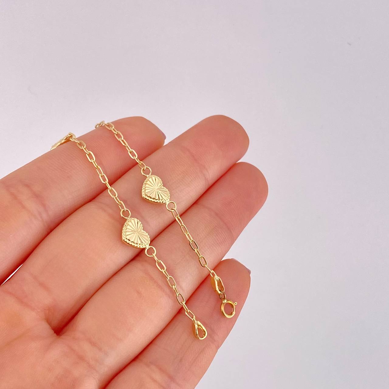 Pulso Cajón Corazón Diamantado 2.1g / 7 in / 1.6mm Oro Amarillo  18K
