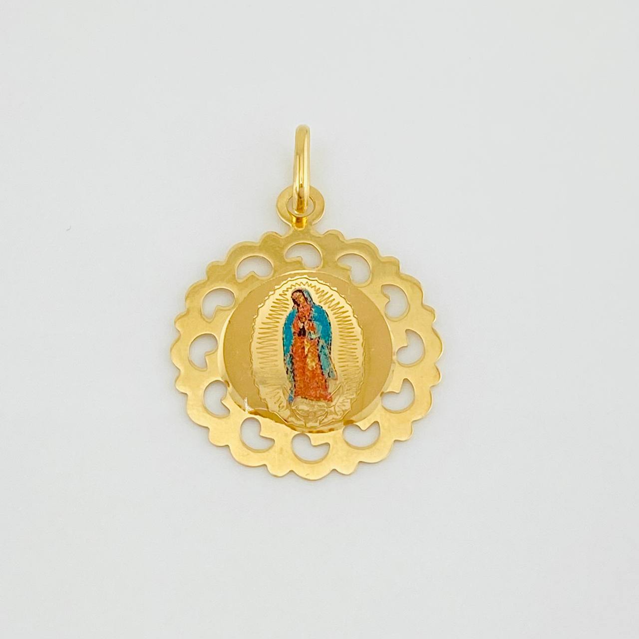 Dije Virgen Guadalupe Corazones 1.15g / 1/2 in Oro Amarillo 18K