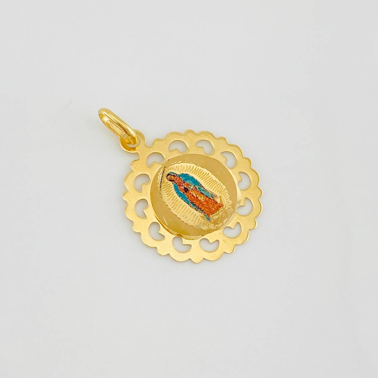 Dije Virgen Guadalupe Corazones 1.15g / 1/2 in Oro Amarillo 18K