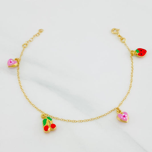 Pulso Modulable Rolo Frutas Corazones 2.6g / 6 1/4 in - 7 in / 1.23mm Oro Amarillo 18K