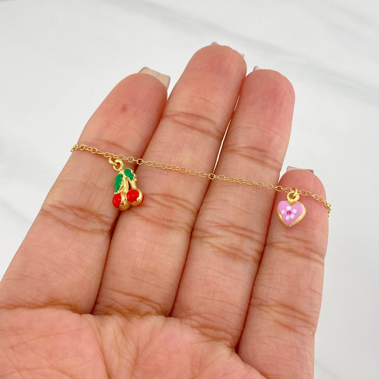 Pulso Modulable Rolo Frutas Corazones 2.6g / 6 1/4 in - 7 in / 1.23mm Oro Amarillo 18K