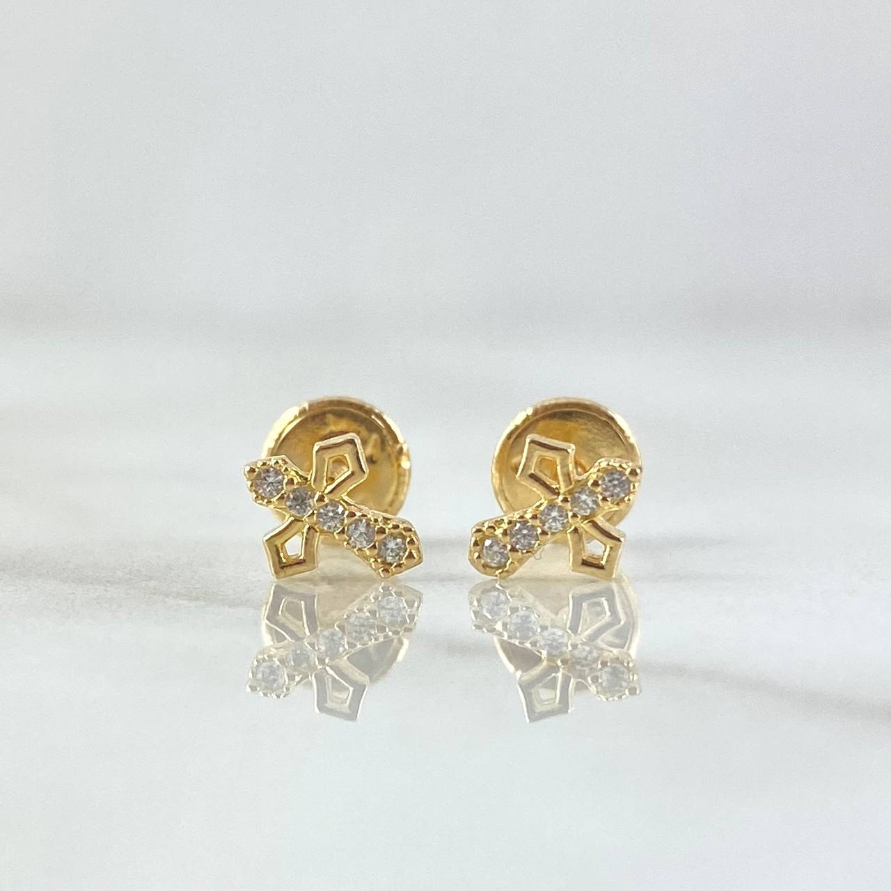 Stud Earrings Semi-Set Studs 0.75gr / 7mm White Zircons 18K Yellow Gold ©