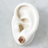Topos Trébol VCyA 2.2gr / 8.6mm Ambar Rojo Punteado Broche Mariposa Oro Amarillo 18K