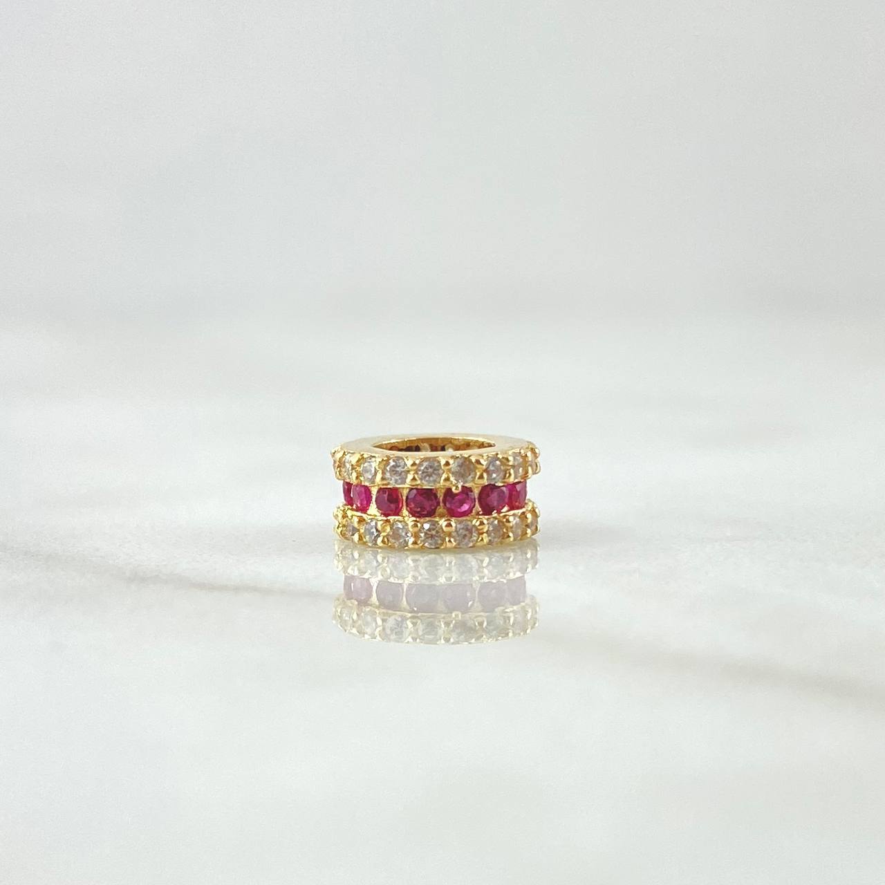 Charm Basted Wheel 1gr / 0.8cm / White and Fuchsia Zircons 18K Yellow Gold