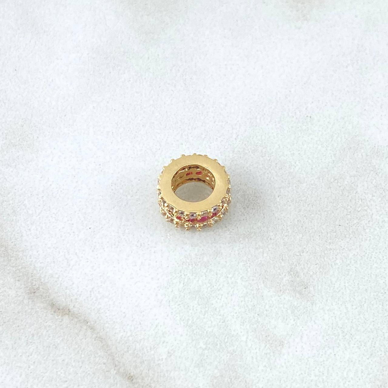 Charm Basted Wheel 1gr / 0.8cm / White and Fuchsia Zircons 18K Yellow Gold