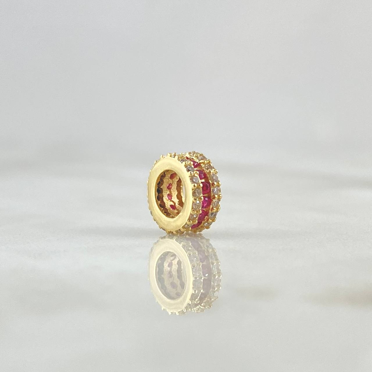 Charm Basted Wheel 1gr / 0.8cm / White and Fuchsia Zircons 18K Yellow Gold
