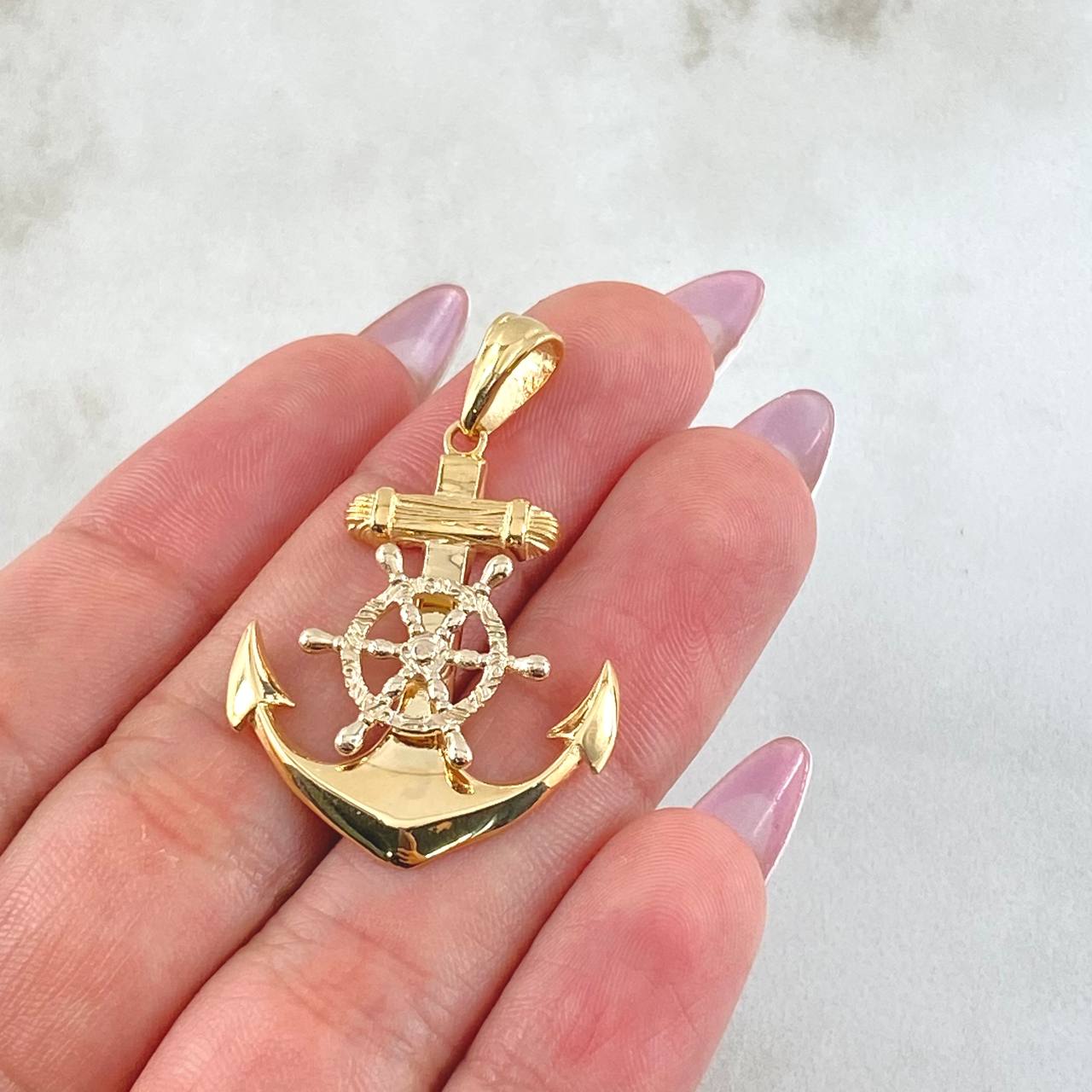 Pendant Anchor Movable Helm 4.9gr / 1 1/2 in / Two Yellow White Gold 18K *
