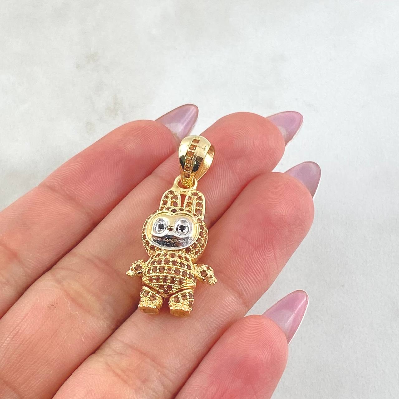 Dije Conejo Sonriente 6.15gr / 1 1/4 in / Dos Oros Amarillo Blanco 18K *