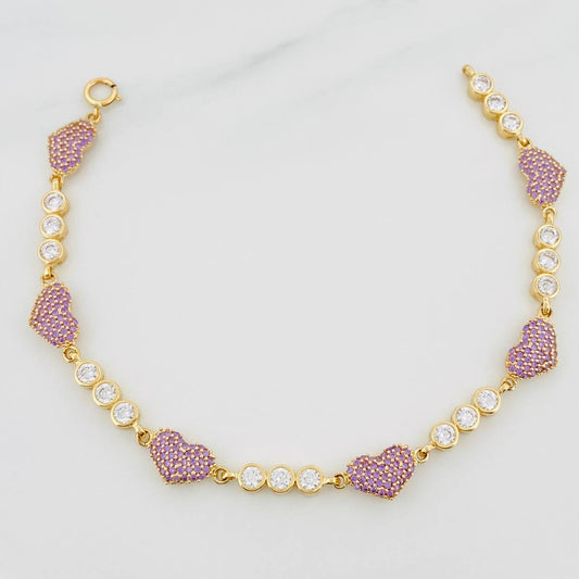 Pulso Halo Corazones 9.55g / 7 in / 4.3mm Oro Amarillo 18K