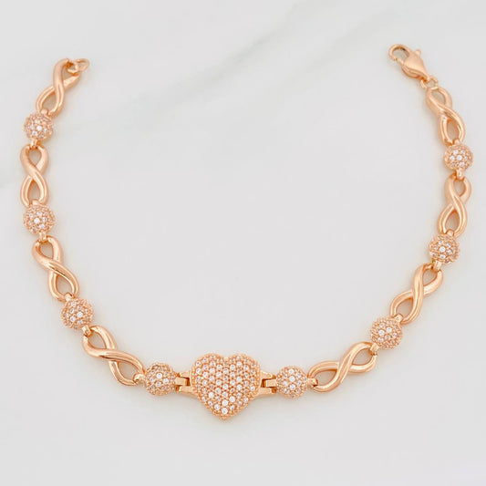 Pulso Infinito Corazones 11.45g / 7 in / 5mm Oro Rosa 18K