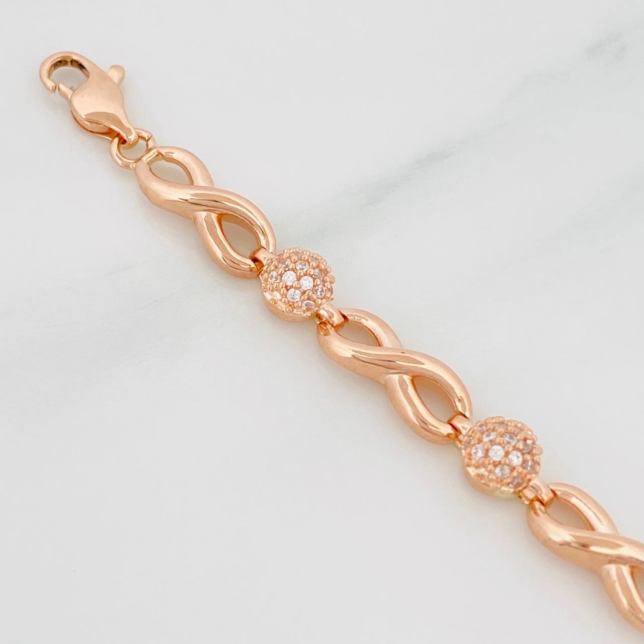 Pulso Infinito Corazones 11.45g / 7 in / 5mm Oro Rosa 18K