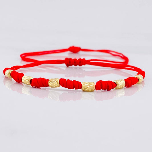 Pulsera Tejida Roja Siete Nudos Oro Amarillo 18K