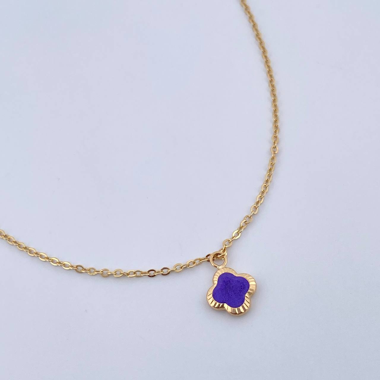 Classic Link Chain Clover 2.4gr / 42.5cm / 1.2mm Electrostatic Black Purple 18K Yellow Gold &