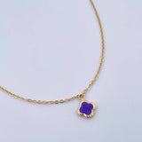 Classic Link Chain Clover 2.4gr / 42.5cm / 1.2mm Electrostatic Black Purple 18K Yellow Gold &
