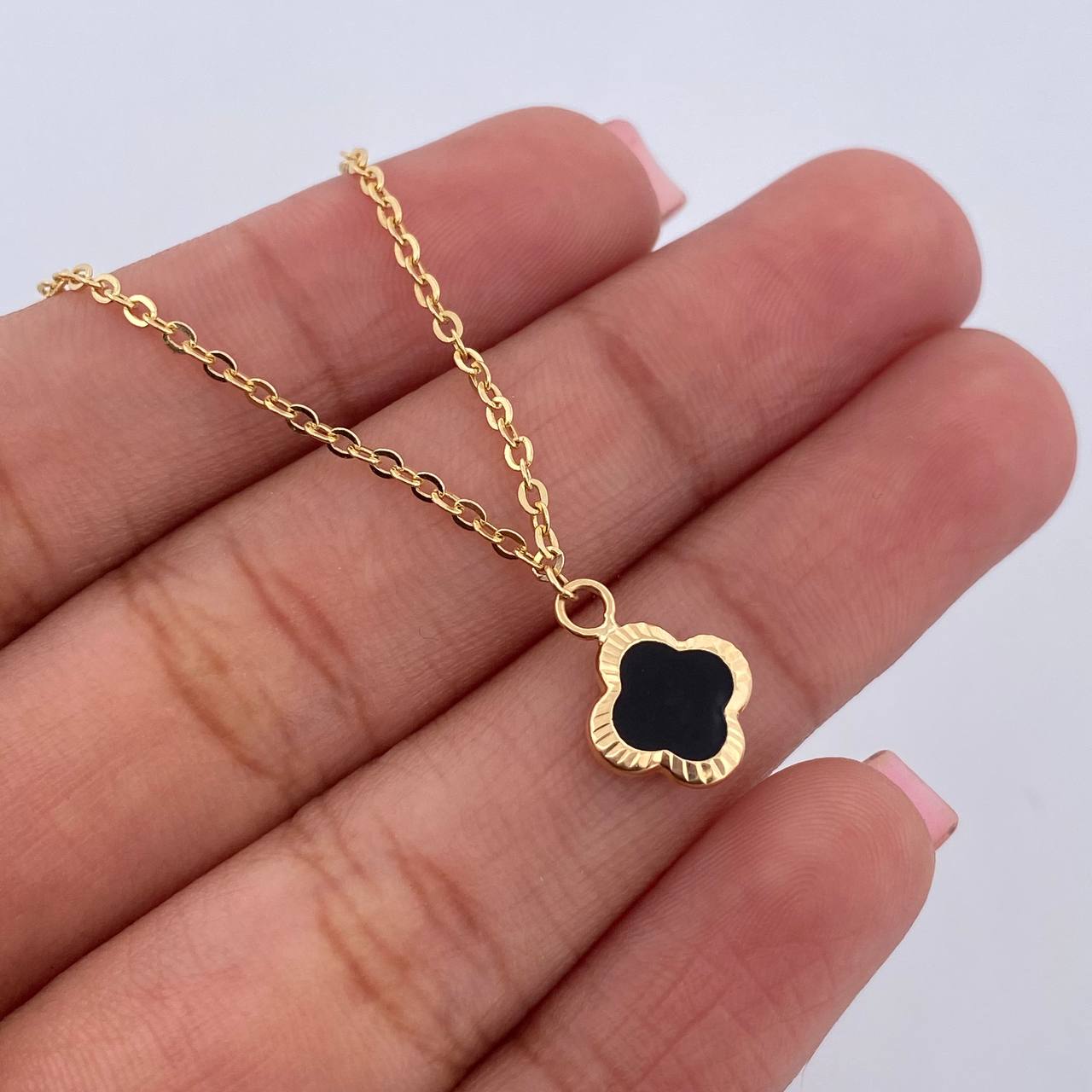 Classic Link Chain Clover 2.4gr / 42.5cm / 1.2mm Electrostatic Black Purple 18K Yellow Gold &