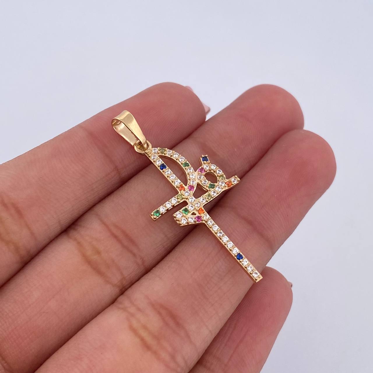 Dije Cruz Fe 1.45gr / 3.7cm / Circones Colores Oro Amarillo 18K &
