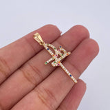 Dije Cruz Fe 1.45gr / 3.7cm / Circones Colores Oro Amarillo 18K &