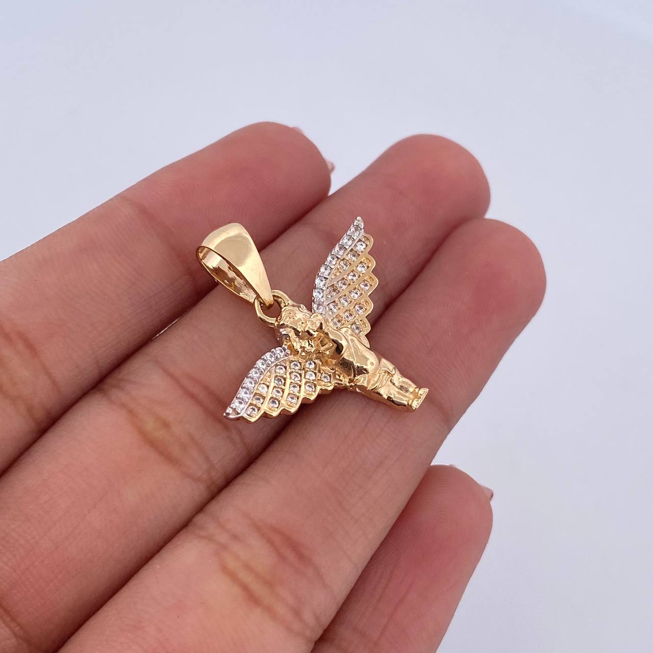 Pendant Angel 2.85gr / 2.5cm / White Zirconia Two-tone Yellow and White 18K Gold &