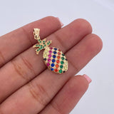 Pendant Pineapple 2.85gr / 3cm / Colored Zircons 18K Yellow Gold &