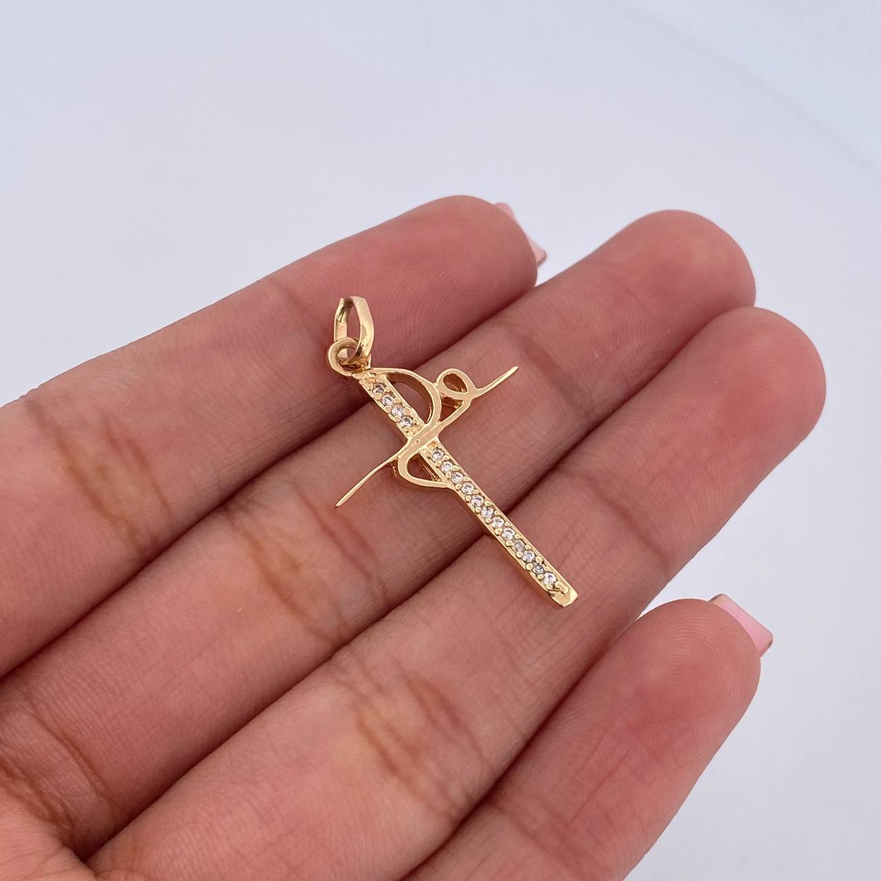 Dije Cruz Fe 1.4gr / 3.1cm / Circones Blancos Oro Amarillo 18K &