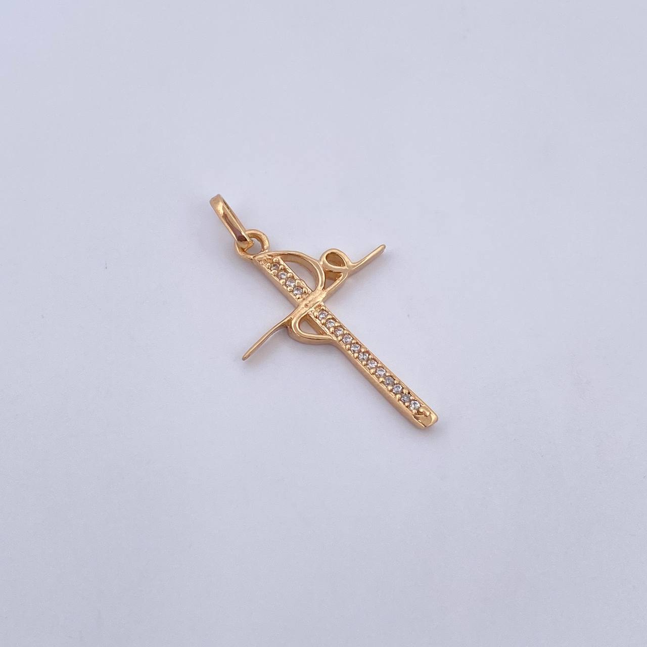 Dije Cruz Fe 1.4gr / 3.1cm / Circones Blancos Oro Amarillo 18K &