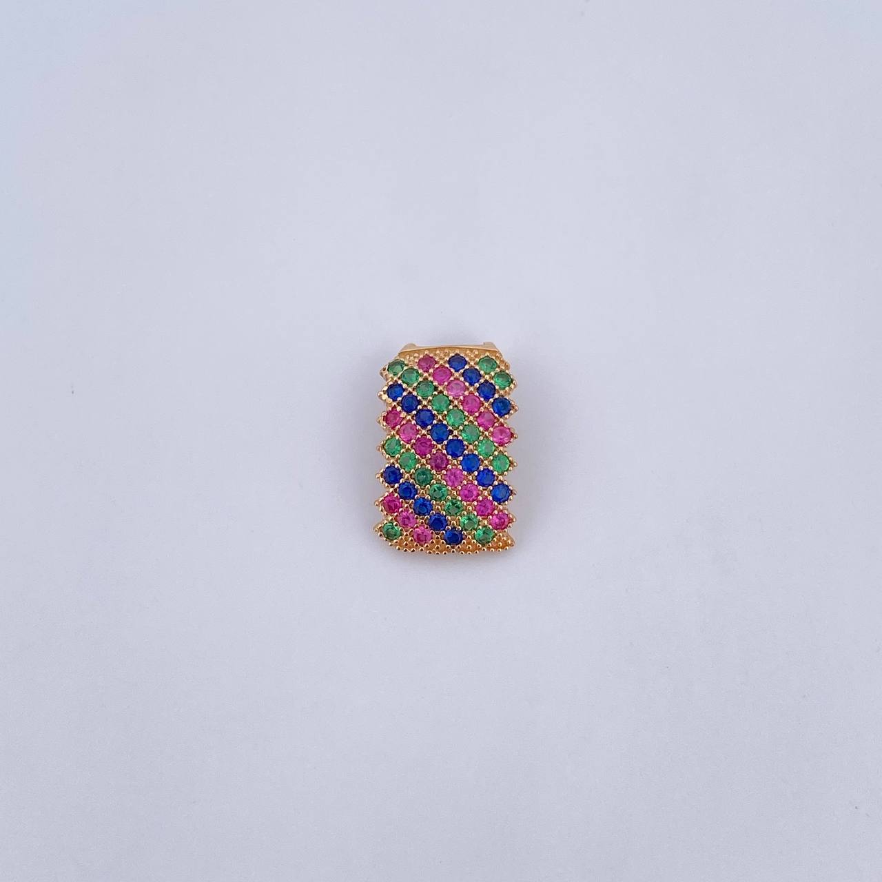 Pendant Rectangular 1.3gr / 1.5cm / Green Blue Fuchsia Zircons 18K Yellow Gold &