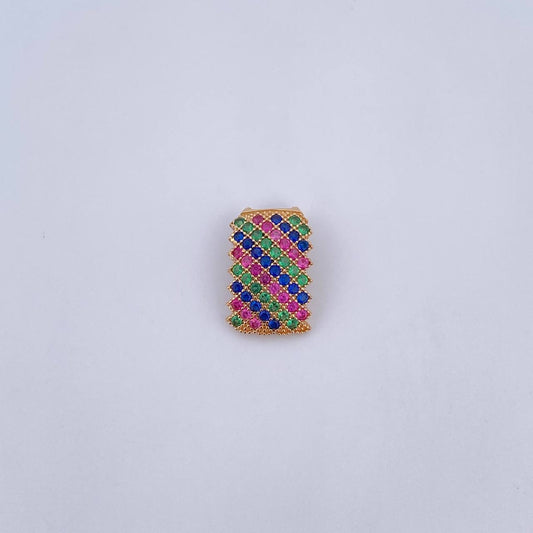 Pendant Rectangular 1.3gr / 1.5cm / Green Blue Fuchsia Zircons 18K Yellow Gold &