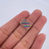 Pendant Rectangular 1.3gr / 1.5cm / Green Blue Fuchsia Zircons 18K Yellow Gold &