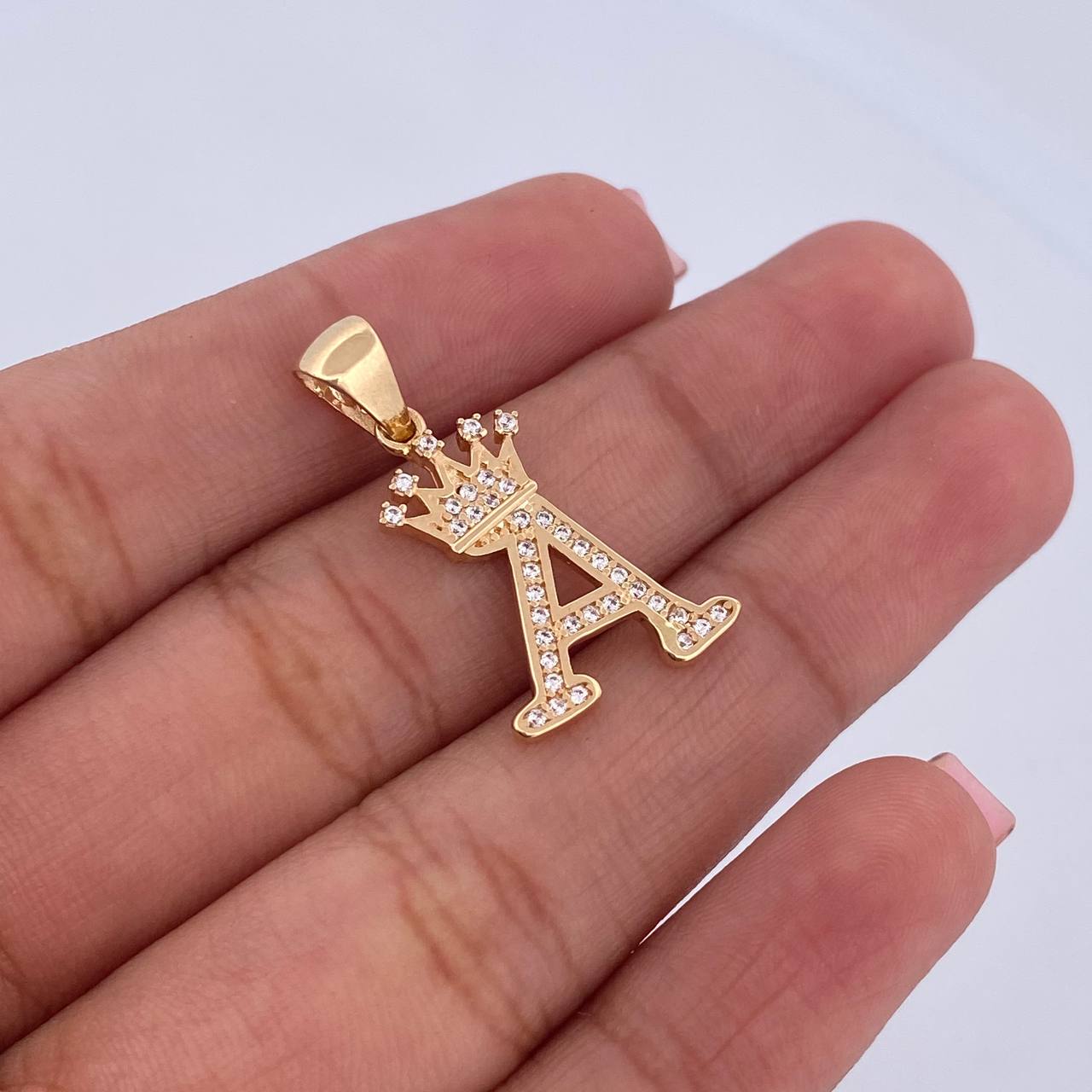 Pendant Letter A Crown 1.75gr / 2.7cm / White Zircons 18K Yellow Gold &