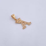 Pendant Letter A Crown 1.75gr / 2.7cm / White Zircons 18K Yellow Gold &