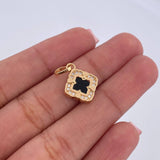 Pendant Flor Clover 1.65gr / 1.9cm / Black Onyx White Zircons 18K Yellow Gold &